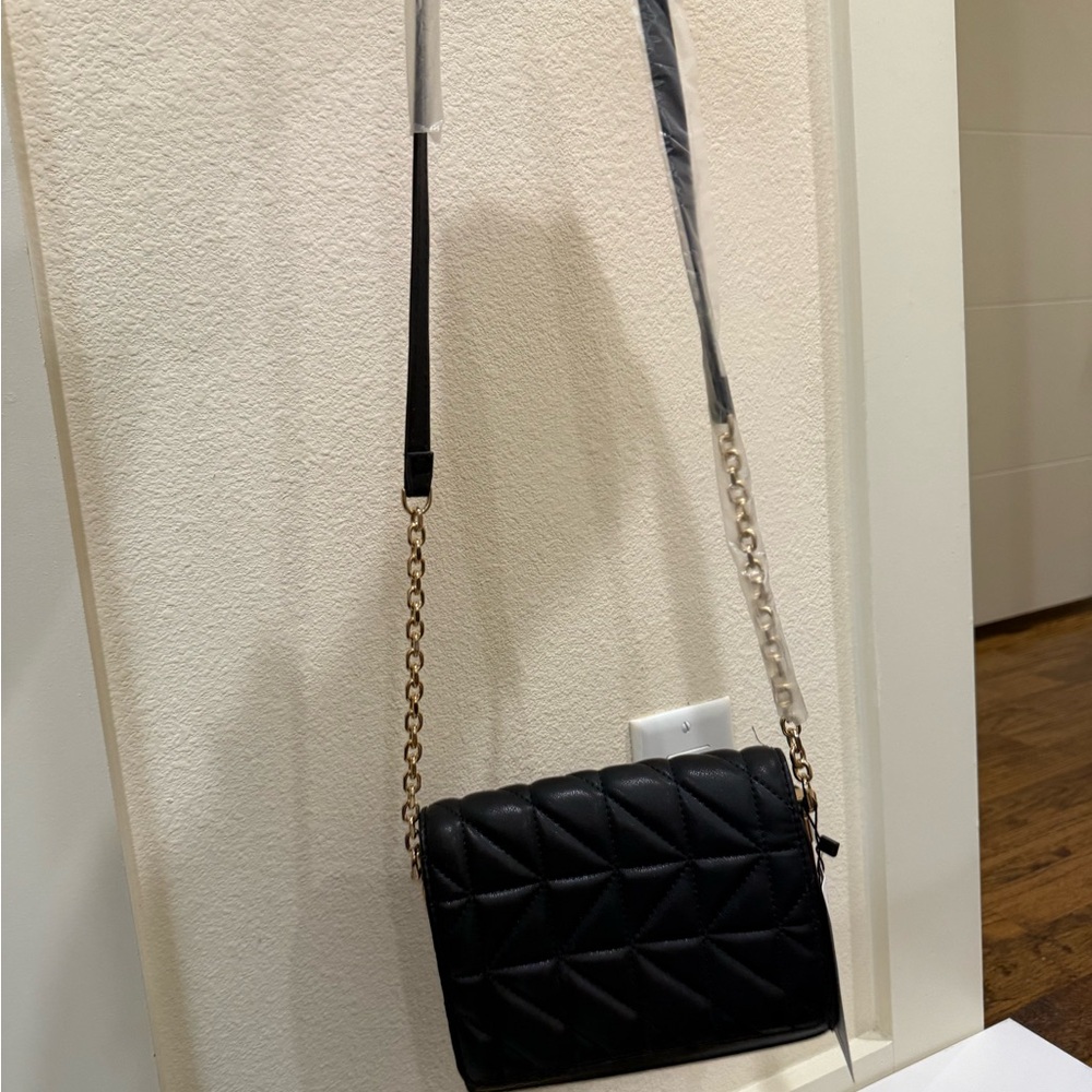 Mango Black Quilted Crossbody with Gold Chain